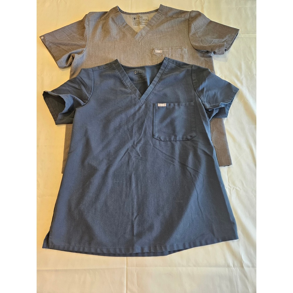 FIGS Technical Collection Scrub Top Navy Blue and Grey Size M